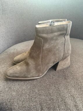 Blondo Taupe Suede Block Heel Ankle Boots
